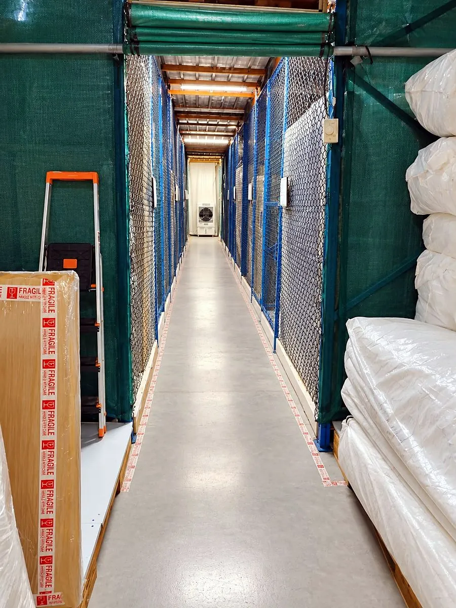 Clean aisle in the GI Movers storage warehouse