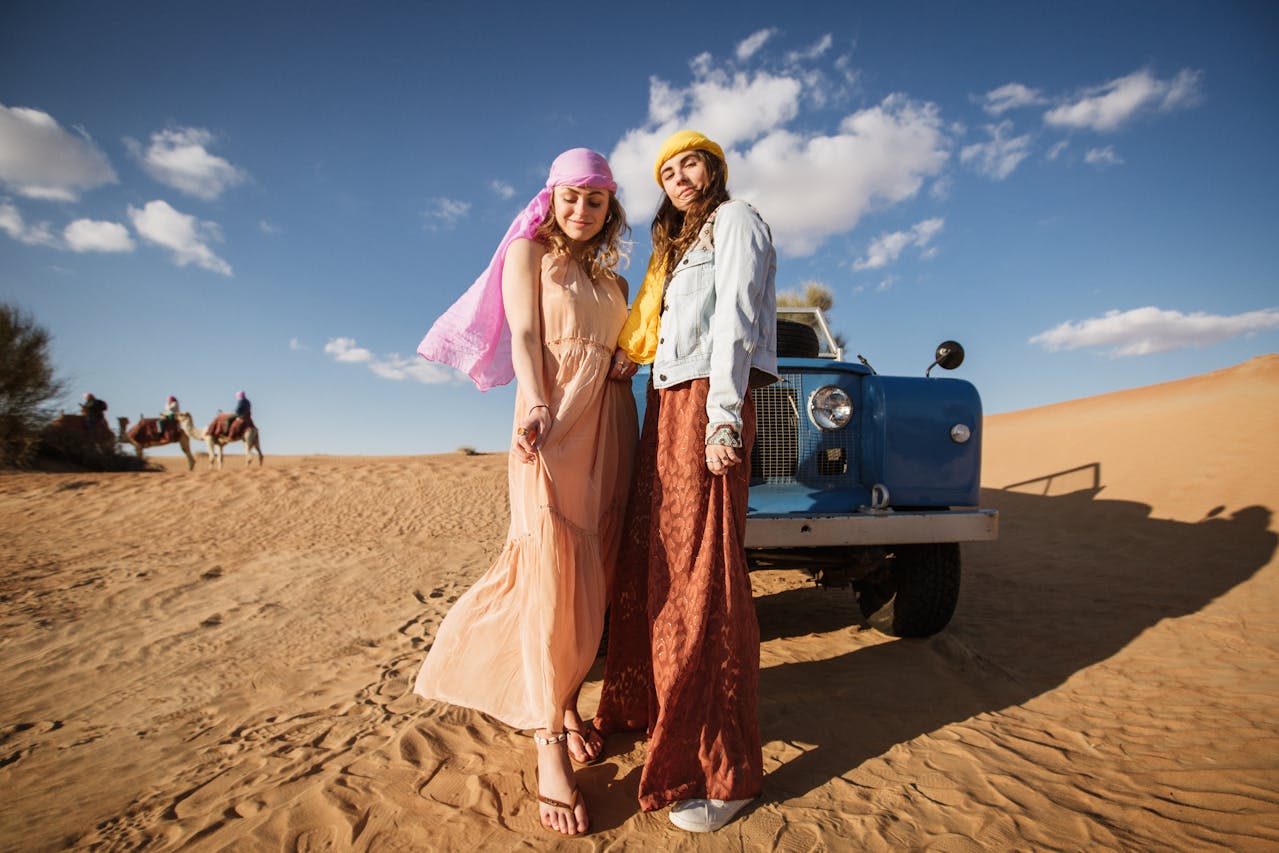 two women in a desert