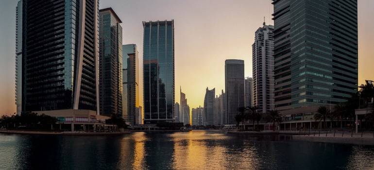 JLT waterfront in sunset