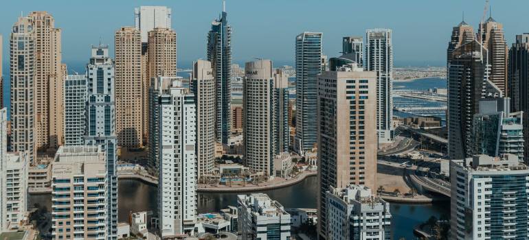 Business Bay office buildings during a sunny day